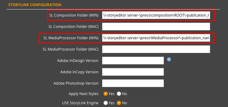 StoryLink Configuration MediaProcessor